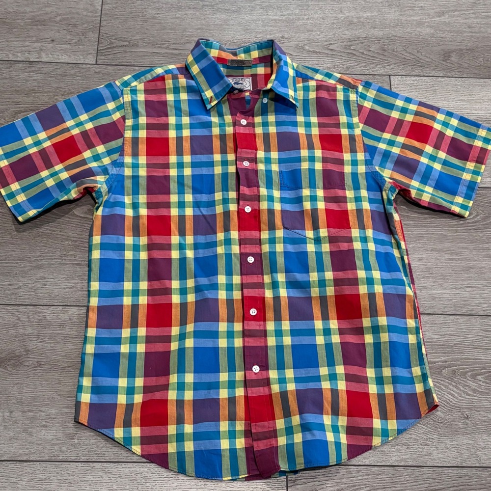 Izod Lacoste Button Down Shirt Mens Medium Multi Color Plaid Vintage Preppy